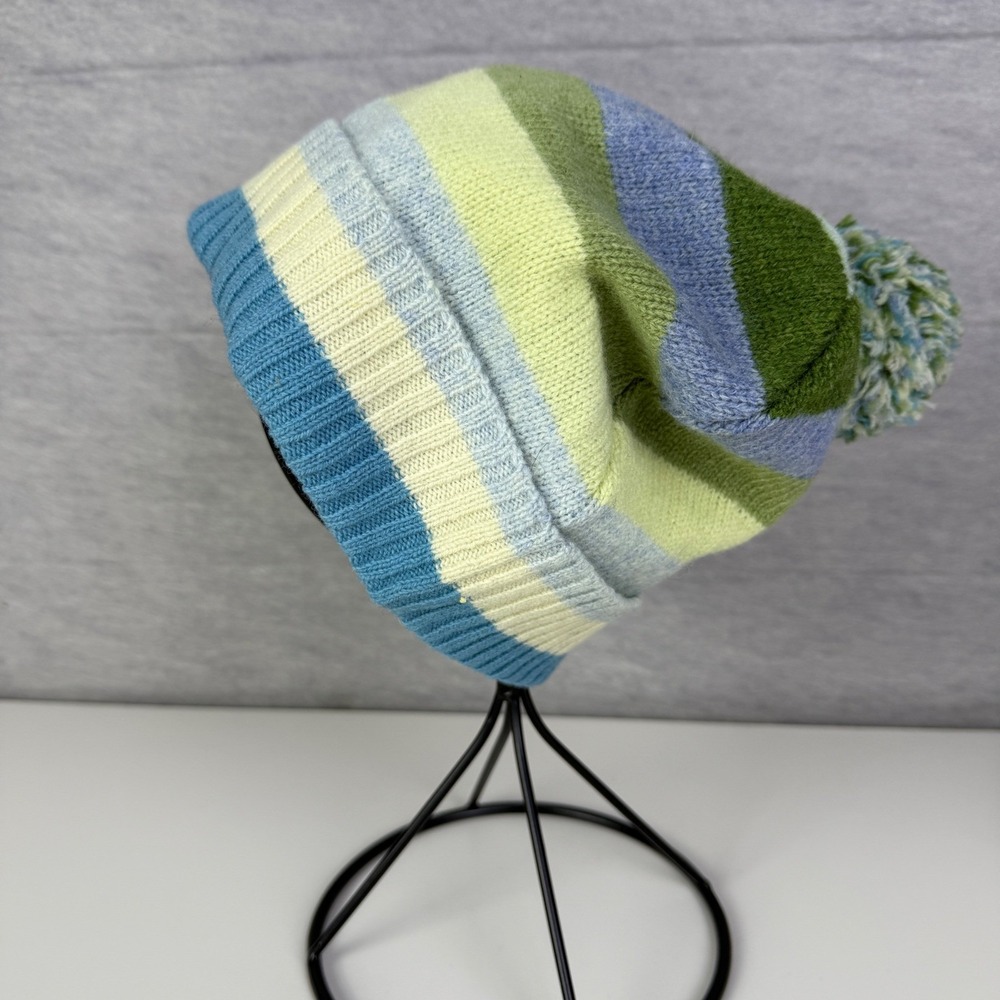 Old Navy Lambswool Striped‎ Knit Beanie Pom Hat Fleece Lined One Size